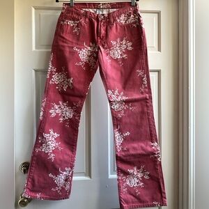 Floral Muted Red Vintage Jeans